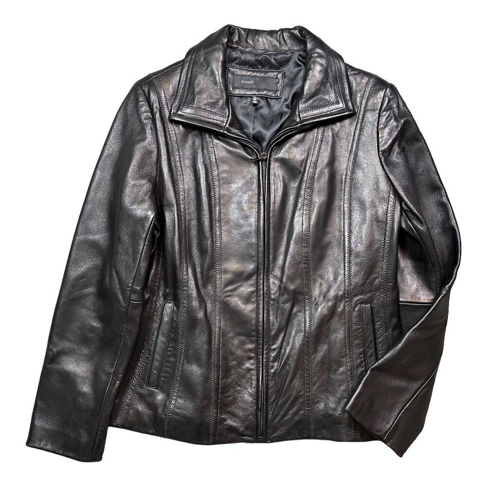 Avanti New York 100% Leather Jacket Women’s Large Black Soft Full Zip Coat Lined